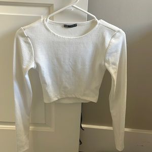 Zara long sleeve white waffle material top